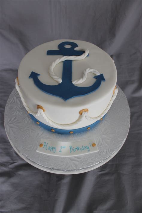 Nautical Themed Birthday Cake With Anchor Design