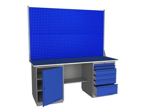 Верстак промышленный двухтумбовый с металлической столешницей и экраном ...