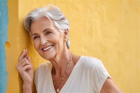 Premium Photo Portrait Of Beautiful Older Woman Smiling And Standing