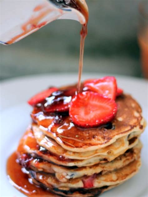 Fluffy Greek Yogurt Blueberry Pancakes With Strawberry Maple Syrup Ambitious Kitchen