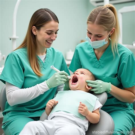 pediatric dentist examining babys mouth stable diffusion