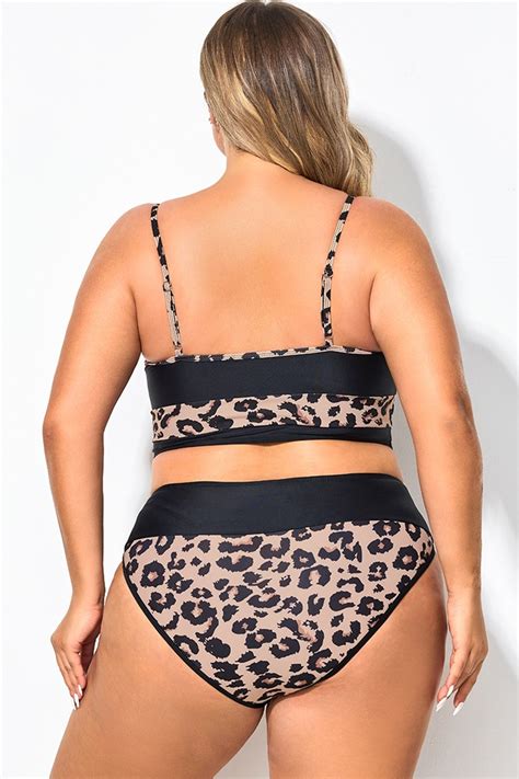 Plus Size Patchwork Leopard Print Bikini Top Meet Curve Meet Curve