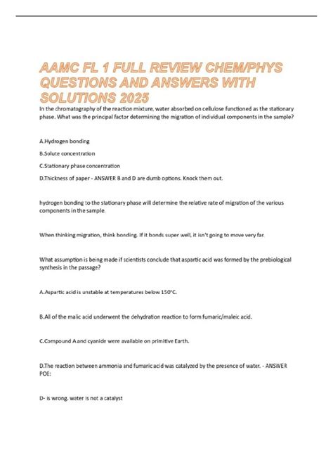 AAMC FL 1 FULL REVIEW CHEM/PHYS QUESTIONS AND ANSWERS WITH SOLUTIONS