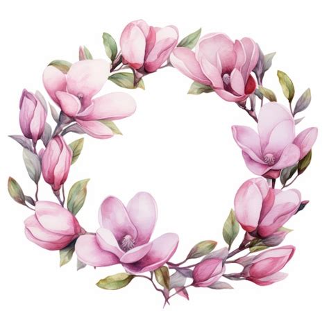 Premium Photo Watercolor Wreath Of Flowers And Leaves Of Magnolia