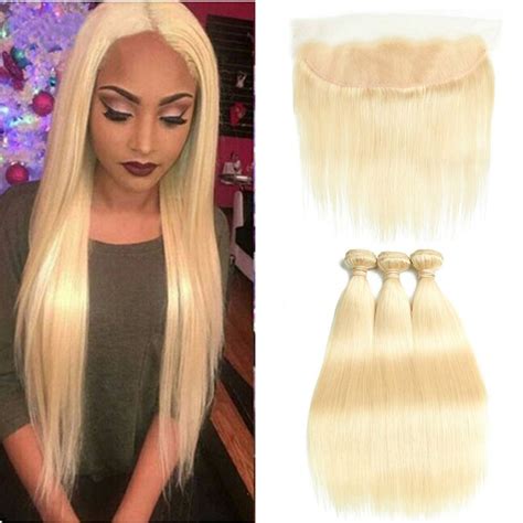 613 Blonde Bundles Brazilian Straight Virgin Human Hair Lace Frontal