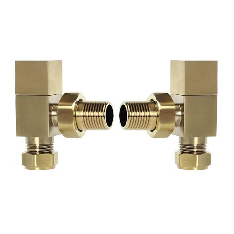 Arezzo Square Angled Brushed Brass Radiator Valves Victorian Plumbing