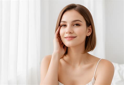 Skin Care Beauty Smiling Natural Woman With Naked Shoulders And Healthy Clean Face Photo