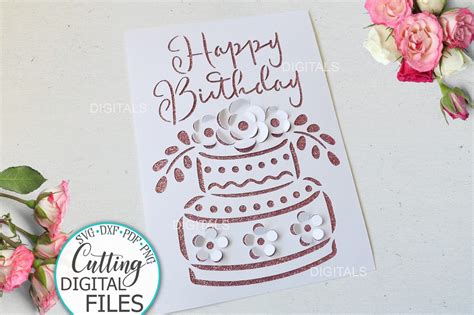 Pop up Birthday card svg pop up card svg pop up floral cake | Etsy