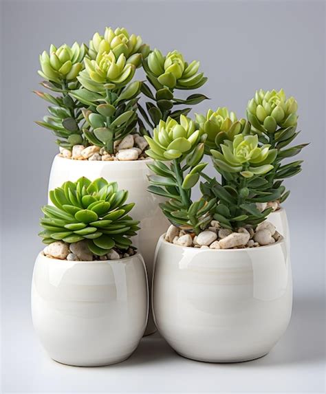 Premium Photo White Pots With Green Succulents In Them