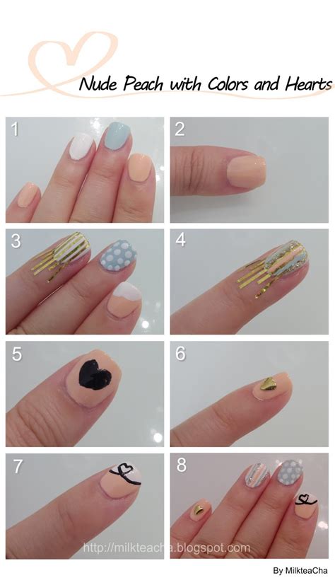 Milktea Cha Nail Nude Peach With Colors And Hearts
