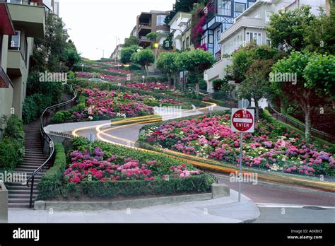 Famous Croked Winding Road Called Lombard Street In San Francisco Stock