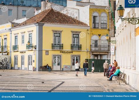 Street Atmosphere In The Pedestrian Streets Of Faro Editorial Stock