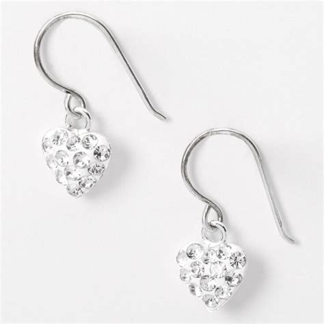 Sterling Silver 5 Embellished Heart Drop Earrings Claires Us