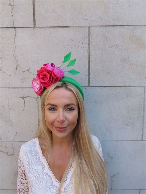 Emerald Green Fuchsia Hot Pink Fascinator Flower Padded Headband Fascinator Headpiece Wedding
