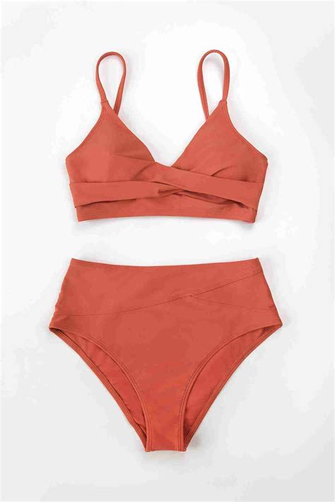 Angelsin Özel Tasarım Önden Çarpraz Bikini Üstü Kırmızı