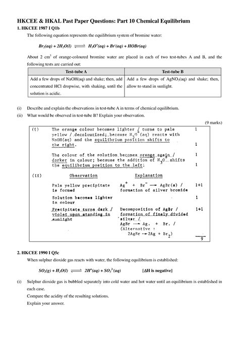 Nss Chemistry Part Chemical Equilibrium Hkcee Hkal Past Paper