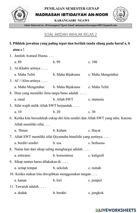 Pas Akidah Akhlak Activity Live Worksheets