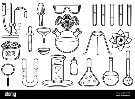 Hand Drawn Set Of Chemical Equipment Stuff Doodle Isolated On White