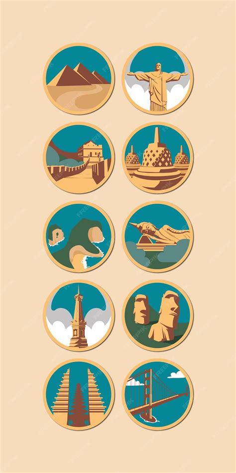 Premium Vector World Landmark Sticker Set