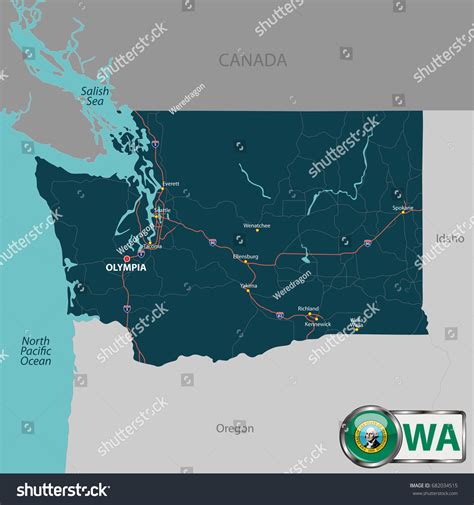 Vector Set Washington State Roads Map Stock Vector Royalty Free 682034515