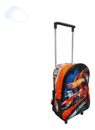 Mochila Carrito Hot Wheels Escolar Infantil Wabro Color Rojo Diseño de la tela Liso