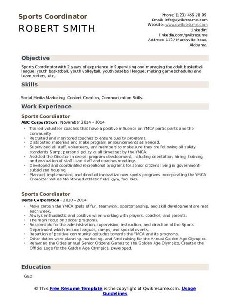 10 Sports Coordinator Resume Samples And Templates For 2025