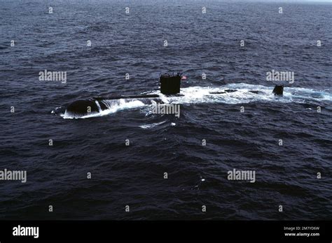 Aerial Port Bow View Of The Research Submarine Uss Dolphin Agss