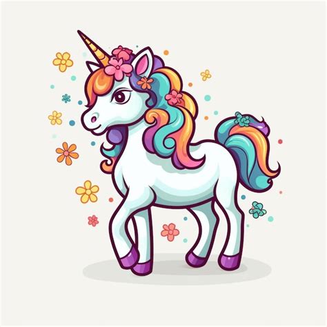 Unicornio De Dibujos Animados Con Flores Y Mariposas En La Cabeza Ai