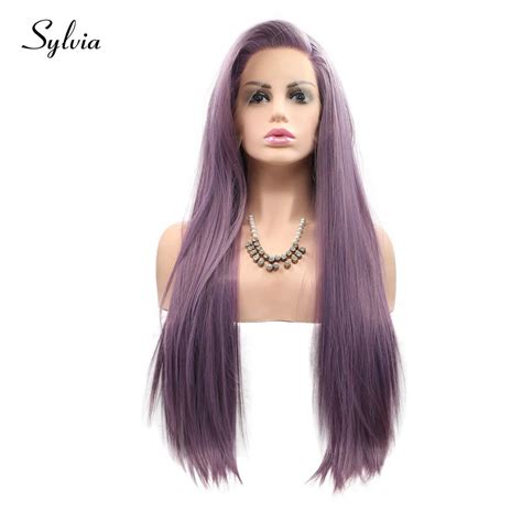 Sylvia Purple Synthetic Lace Front Wigs Long Silky Straight Side Part Heat Resistant Fiber Hair