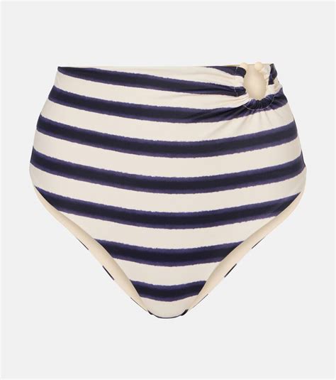 Johanna Ortiz Striped High Rise Bikini Bottoms In Blue Modesens