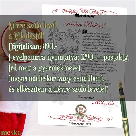 Névre szóló levél a Mikulástól digitális kép vagy levélpapírra