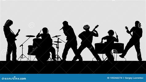 Rock Band Silhouette On Stage Stock Vector Illustration Of Drum