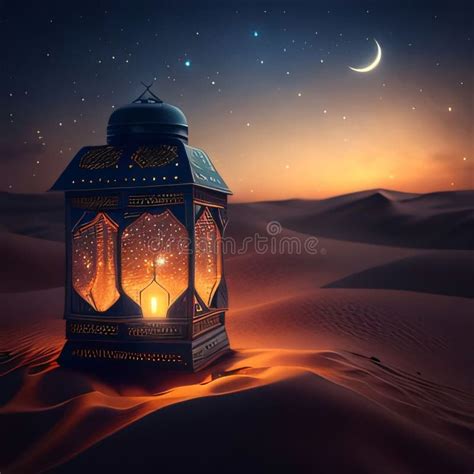 Burning Decorated Lantern On The Sands Of The Desert At Sunset In The