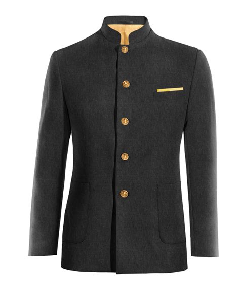 Black Linen Mao Jacket With Brass Buttons £146 Hockerty