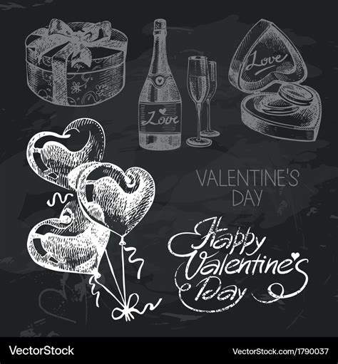 Valentines Day Hand Drawn Chalkboard Design Set Vector Image