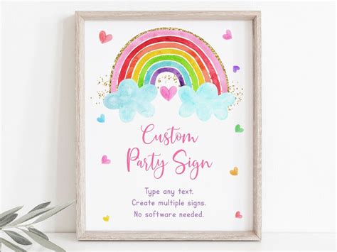 Editable Rainbow Birthday Sign Party Sign Girls Rainbow Party Pink Gold
