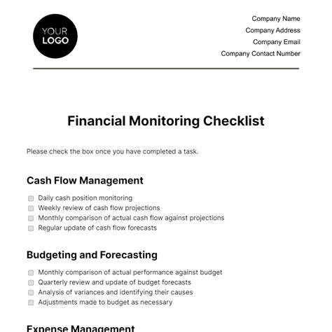 Financial Monitoring Checklist Template Edit Online And Download
