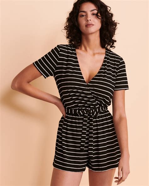 Tropik Short Sleeve Romper Black And White Stripes Bikini Village