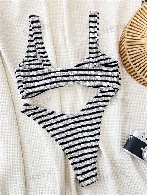 Shein Swim Vcay Striped Two Piece Bikini Set Twist Bikini Set Swimwear Bathing Suit Beach