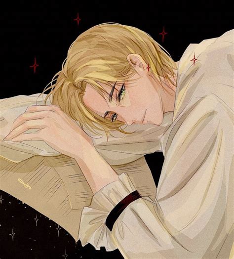 An Anime Character With Blonde Hair Laying On The Ground And Holding His Arm Over His Shoulder