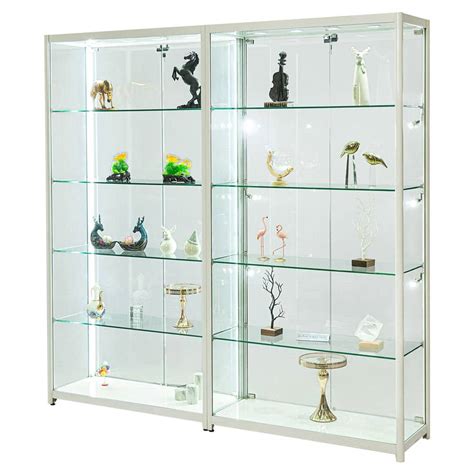 Glass Showcase Cabinet Display Stainless Steel Lockable Actionable