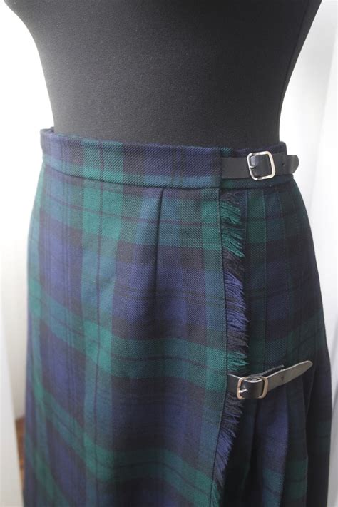 70s Scottish Ladies Kilt Black Watch Tartan Blue Green Etsy