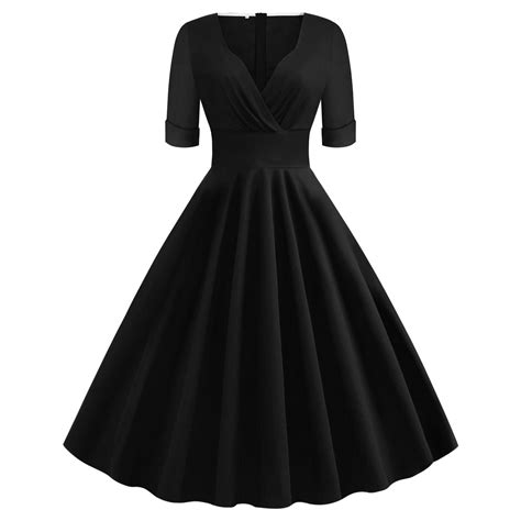 Baycosin Women Vintage 1950s Dress Retro Cocktail Party Swing Dresses With Short Sleeves