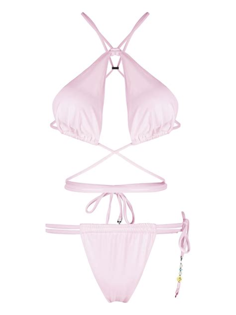 Barrow Logo Embellished Strappy Bikini In Pink Modesens