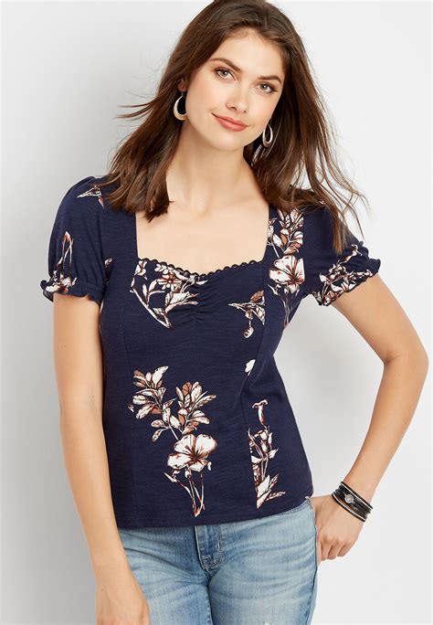 Floral Short Sleeve Square Neck Top In 2020 Square Neck Top Floral