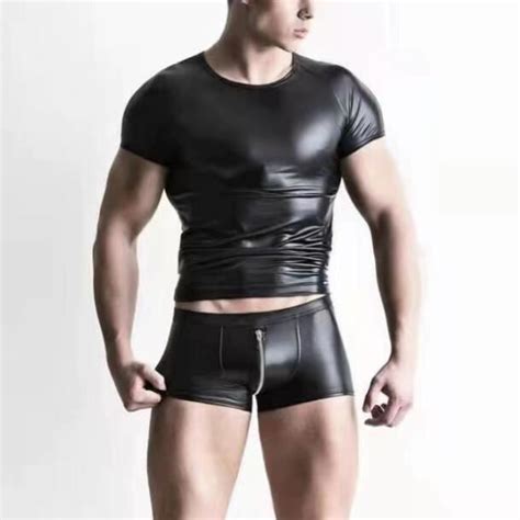 Lingerie sexy homme Boxer noir deux pièces Body érotique sexy en faux cuir pour hommes