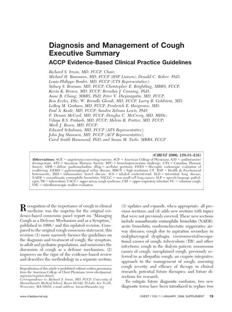 Accp Guideline Diagnosis And Management Of Cough Docslib