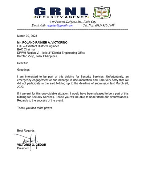 Letter To Dpwh Bidding Pdf