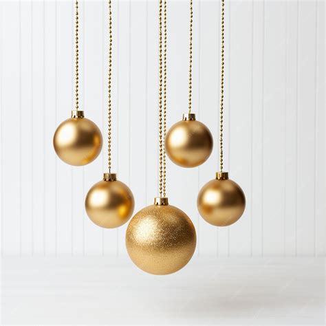 Premium AI Image | Golden Christmas balls hanging on a white wall 3d