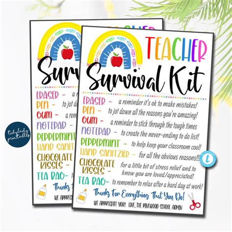 Teacher Survival Kit Printable Tidylady Printables